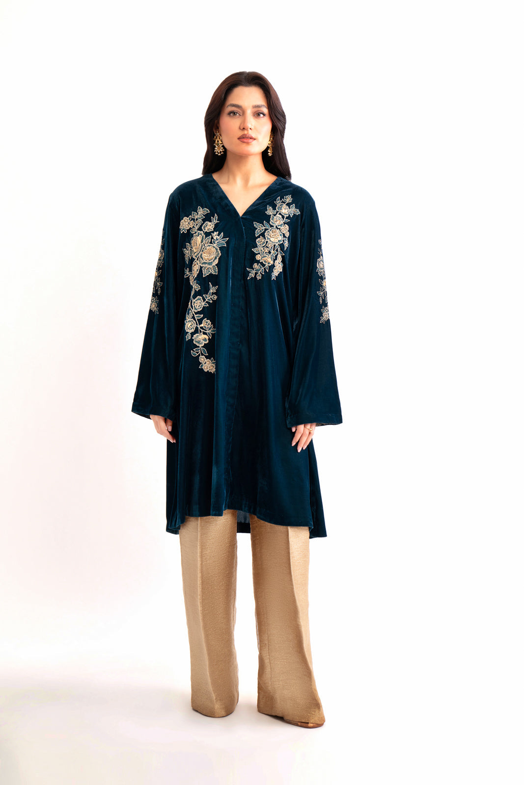 Piece Velvet Embroidered Shirt (AV0032)
