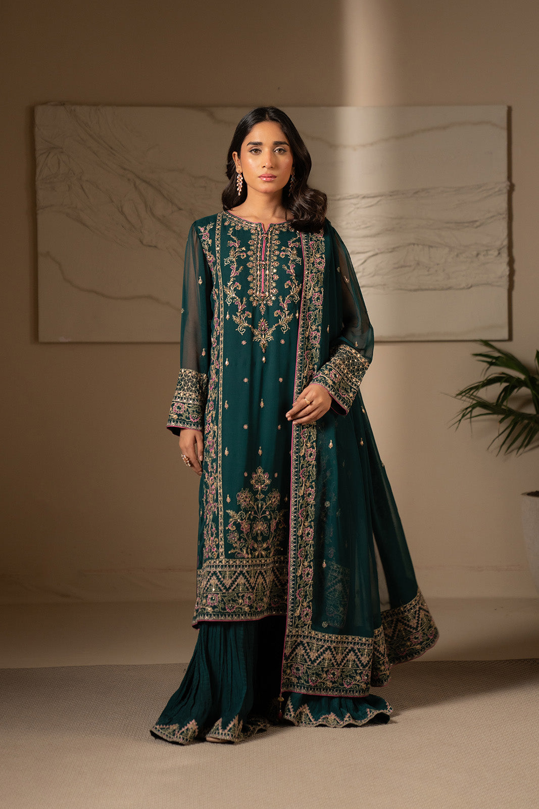 3-Piece Chiffon Embroidered Suit Ready To Wear main image 0