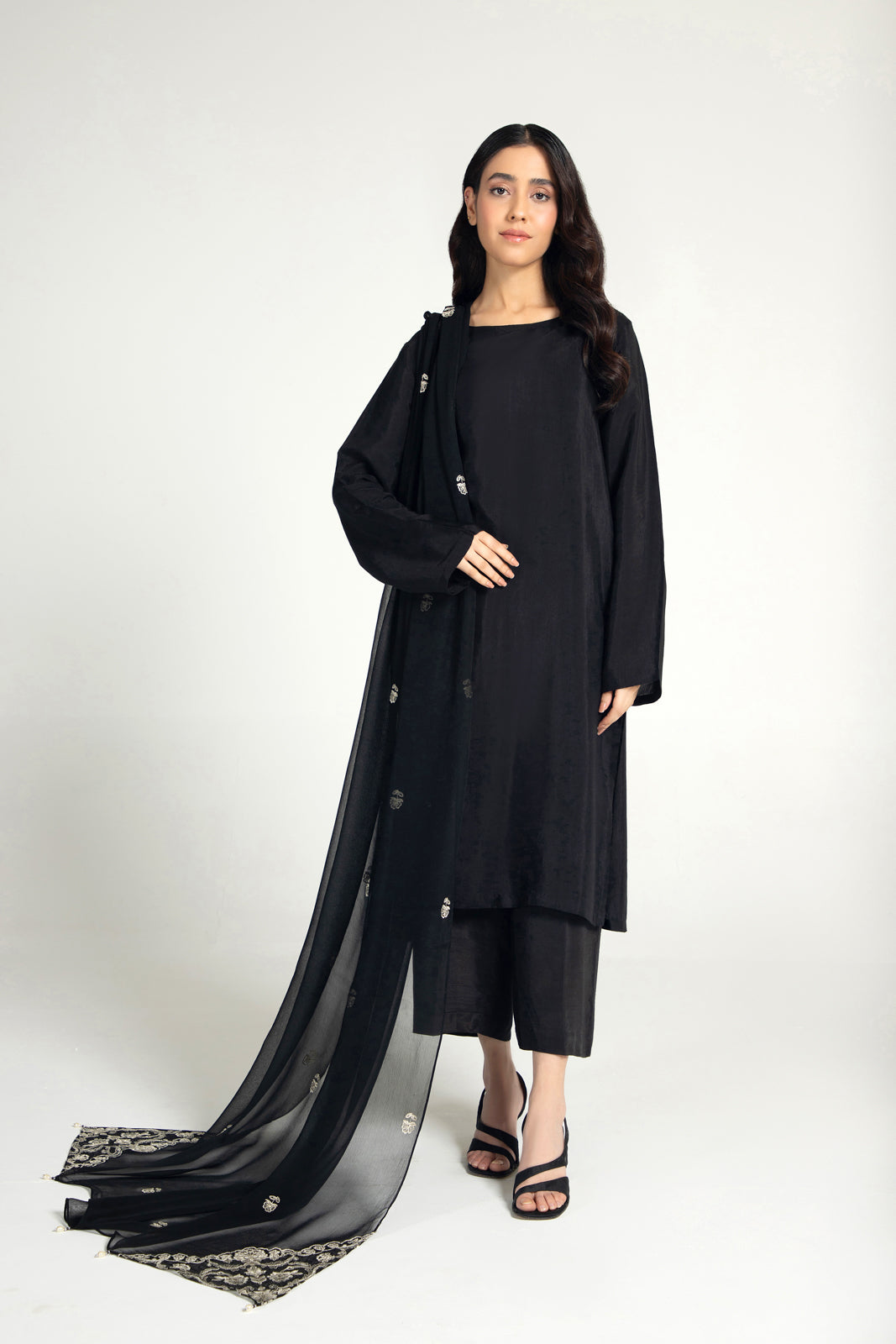 chinyere black dress Chinyere Formal - 1 Piece Embroidered Velvet Black Shirt main image 1