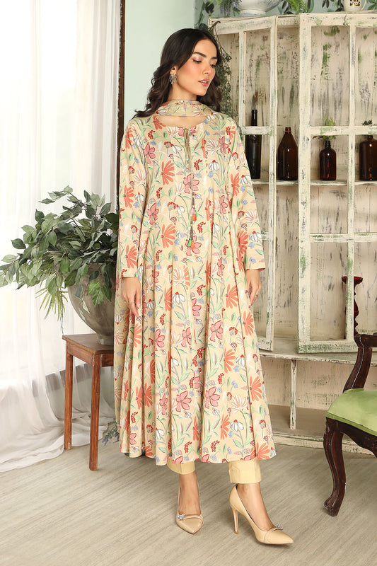 3 Piece Printed Slub Khadar Unstitch Suit - DU0415