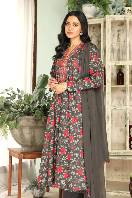 3 Piece Grey Embroidered Suit (DU0420)