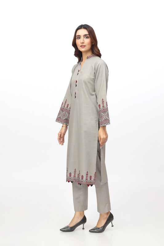 2 Piece Slub Khaddar Embroidered Suit (HB1211)