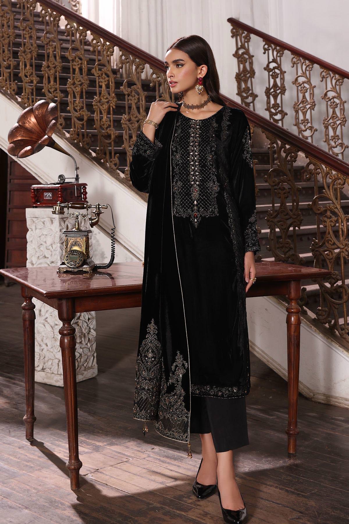 Chinyere Formal - 1 Piece Embroidered Velvet Black Shirt