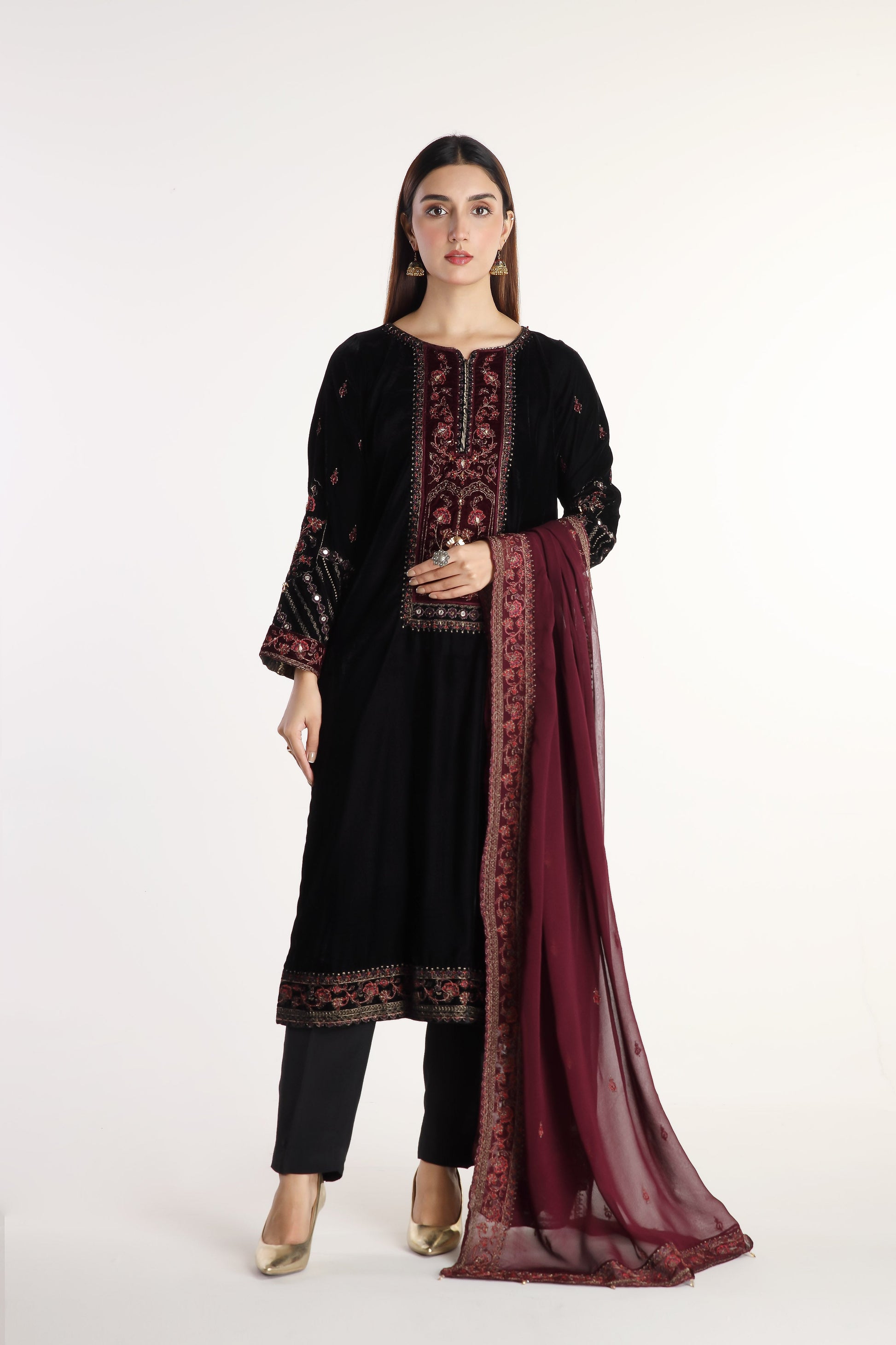 Chinyere Velvet Deluxe Piece Embroidered Velvet Black Suit