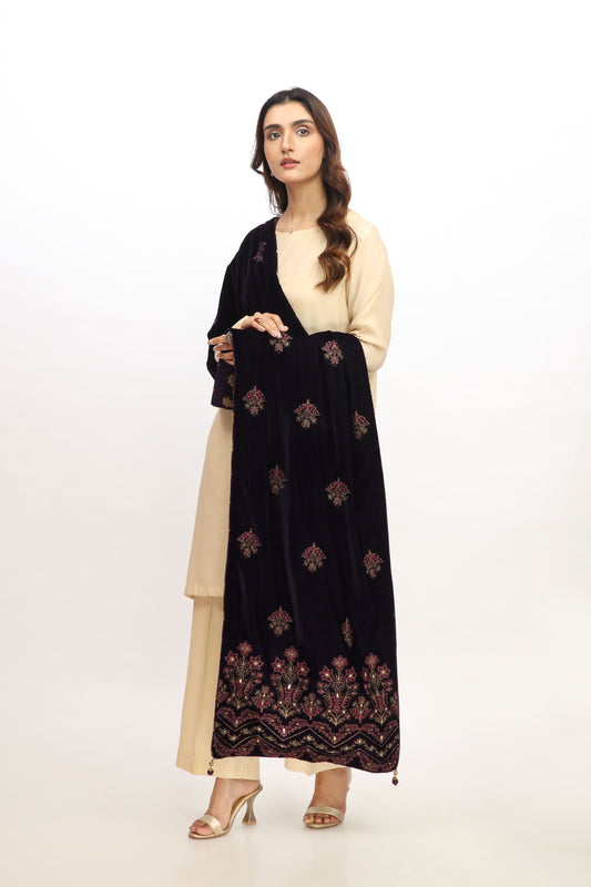 1 Piece Velvet Embroidered Stole (AV0020)