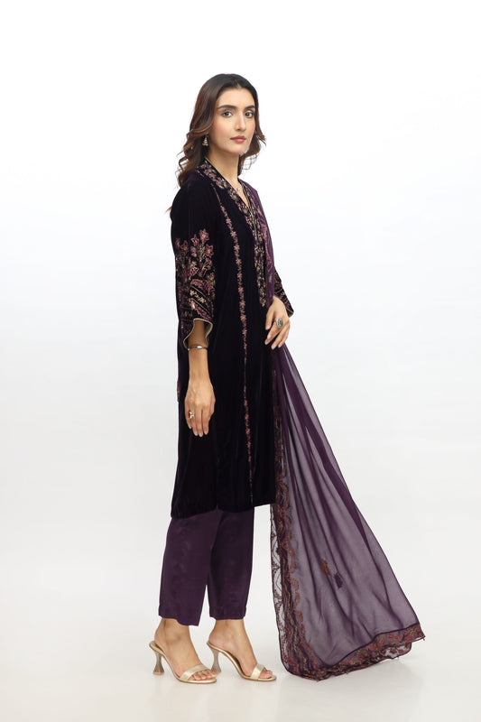 3 Piece Velvet Embroidered Suit (AV0022)