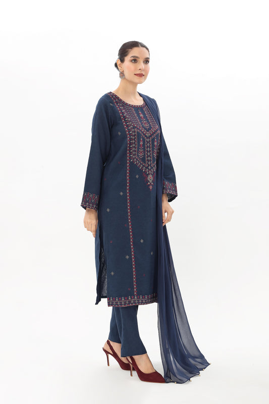 3 Piece Blue Embroidered Suit (BA0105)