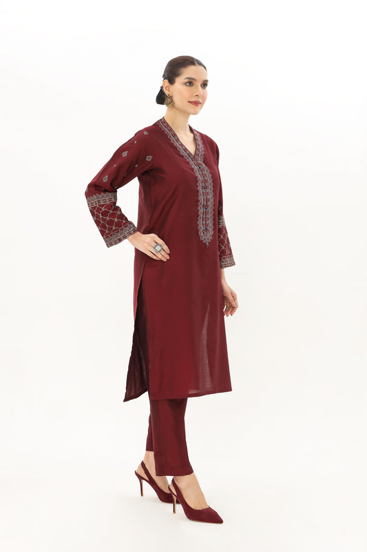 2 Piece Cotton Silk Staple Embroidered Suit (BA0125)