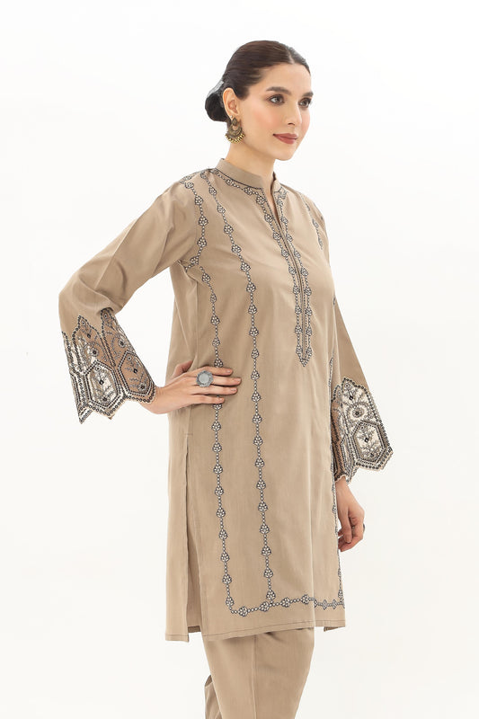 2 Piece Cotton Silk Staple Embroidered Suit (BA0135)