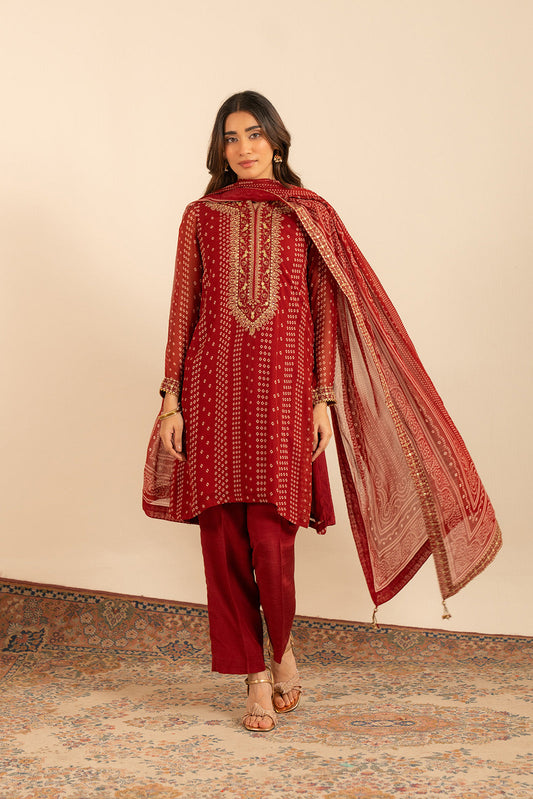 3 Piece Printed Chiffon Embroidered Suit (FL0004)
