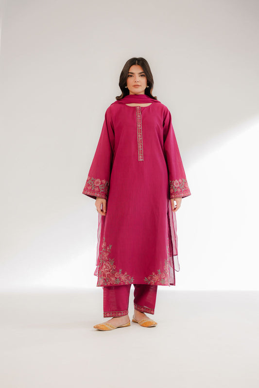 3 Piece Slub Khaddar Embroidered Suit (CS0326)