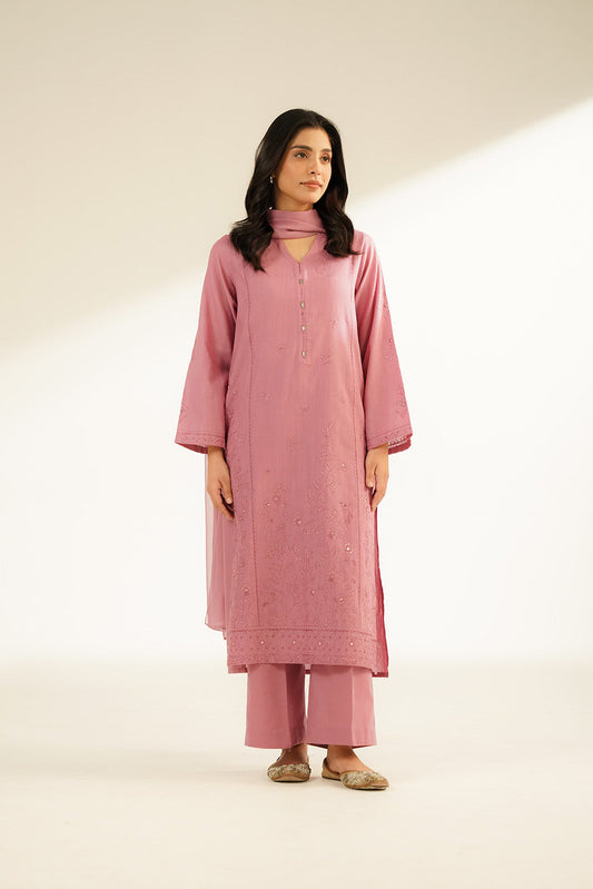 3 Piece Slub Khaddar Embroidered Suit (CS0373)