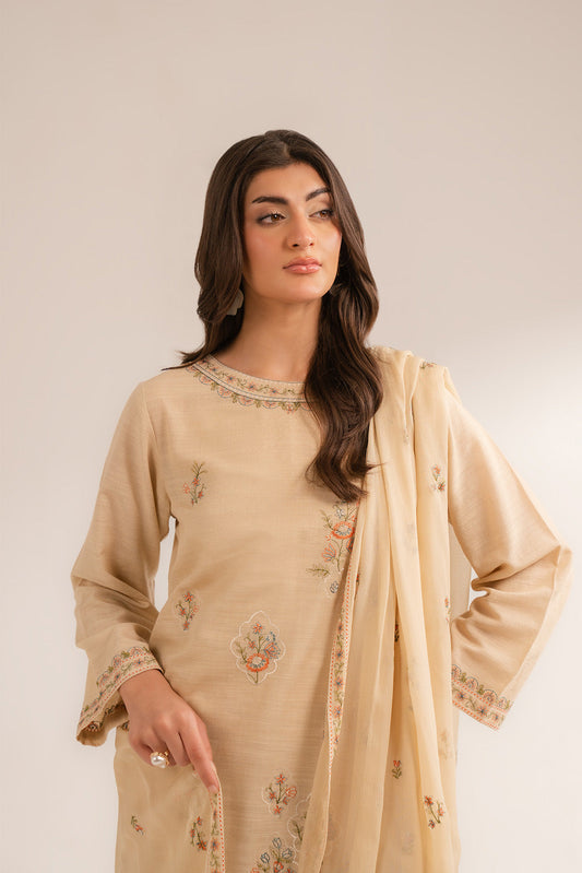 3 Piece Slub Khaddar Embroidered Suit (CS0392)