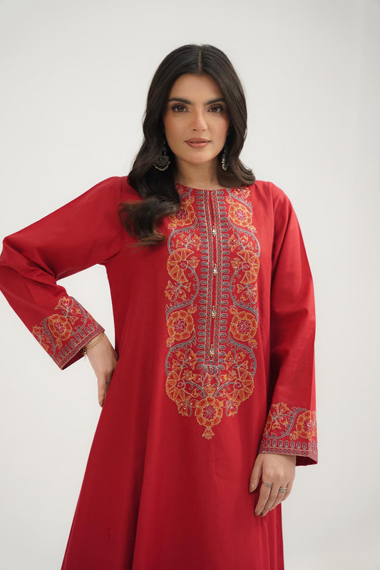 2 Piece Dobby Cotton Embroidered Suit (CS0633)