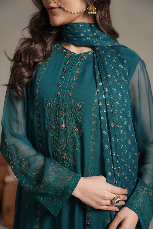 3 Piece Organza Embroidered Unstitched Suit (UF0032)