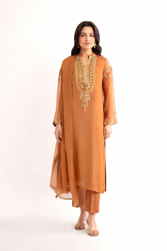 3 Piece Golden Embroidered Suit (AP0048)