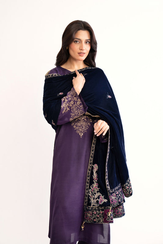 1 Piece Blue Embroidered Shawl (AV0036)