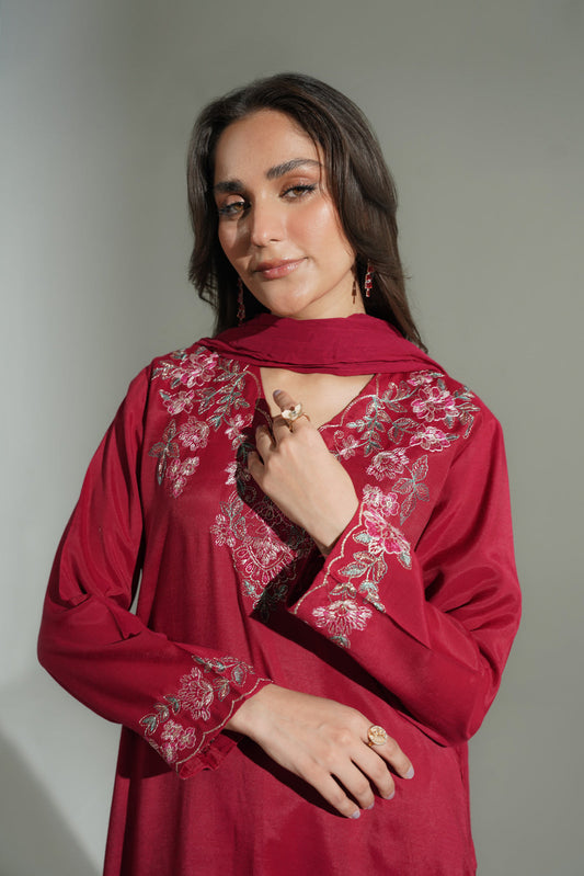 3 Piece Raw Silk Embroidered Suit (FS0177)