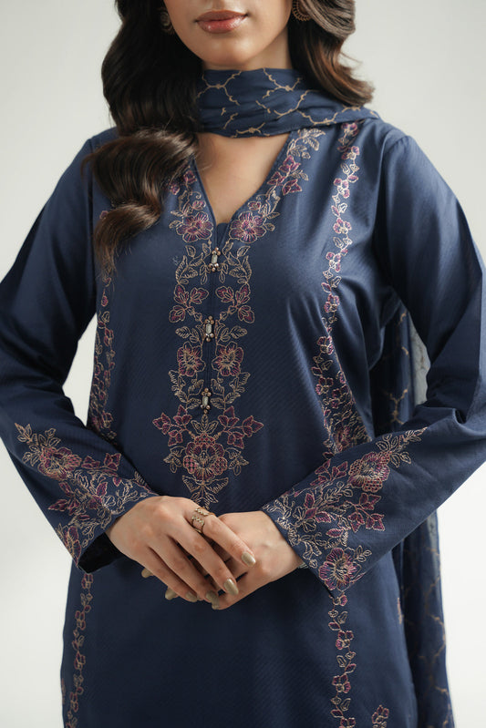 3 Piece Self Jacquard Embroidered Suit (CS0586)