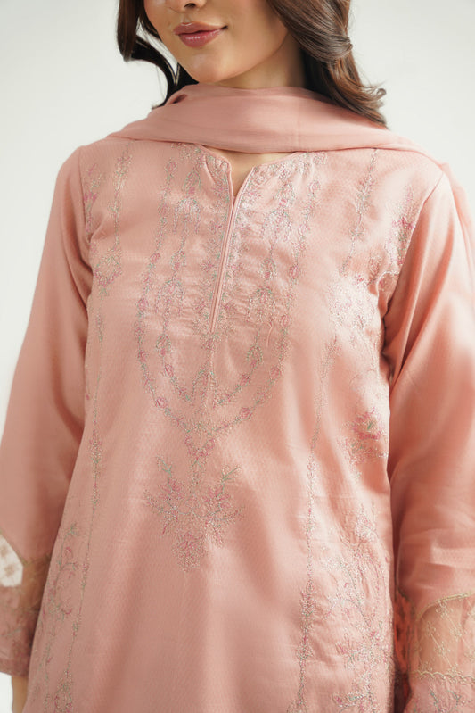3 Piece Cotton Jacquard Embroidered Suit (CS0576)