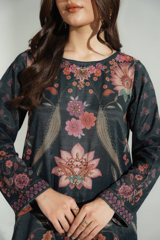 2 Piece Printed Raw Silk Printed Suit (FS0183)