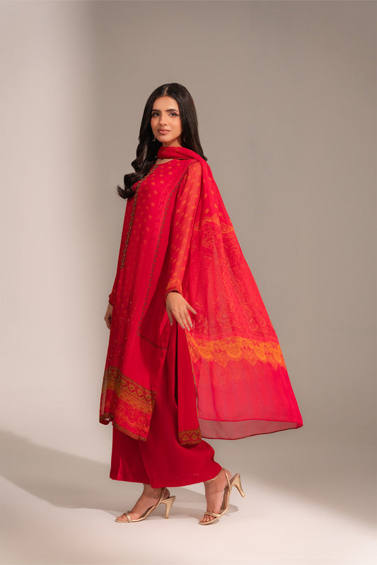 3 Piece Chiffon Printed Suit (FS0120)