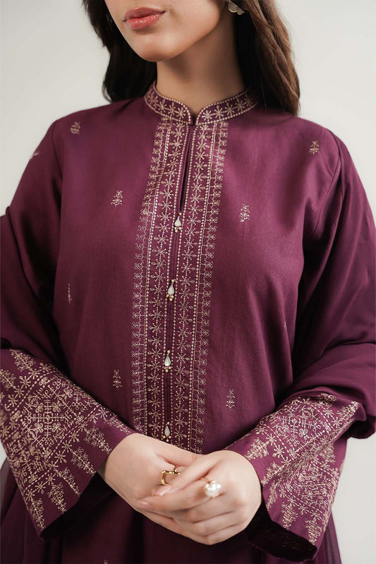 3 Piece Slub Khaddar Embroidered Suit (CP0565)