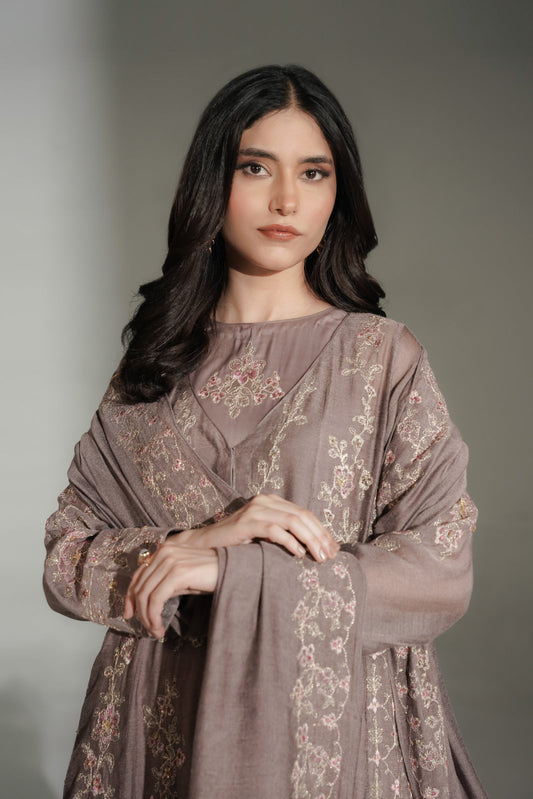 3 Piece Khaddi Net Embroidered Suit (FW0038)