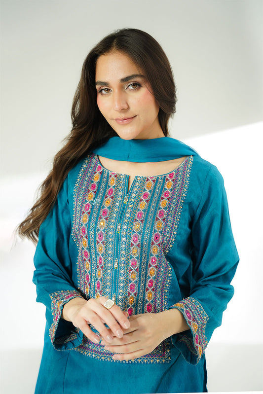 3 Piece Cotton Jacquard Embroidered Suit (CS0646)