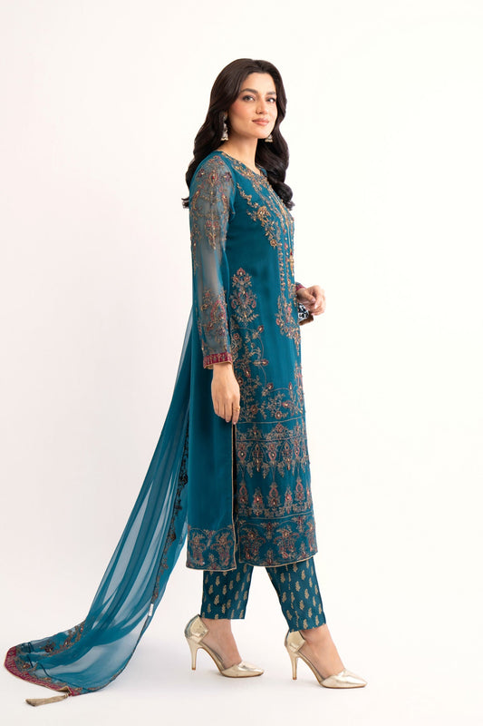 3 Piece Teal Embroidered Suit (AW0012)