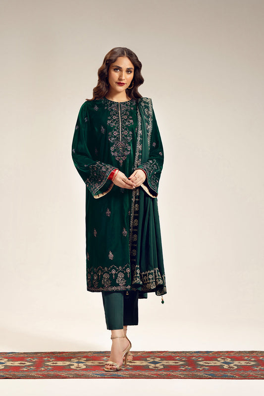 3 Piece Unstitched Velvet Embroidered Suit (UF0020)