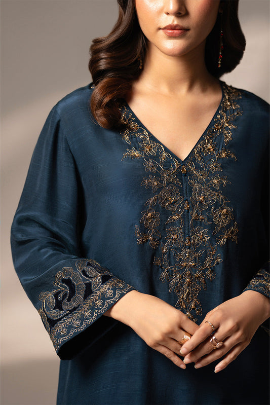 2 Piece Raw Silk Embroidered Suit (FL0079)