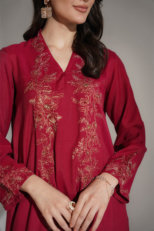 2 Piece Raw Silk Embroidered Suit (FL0140)