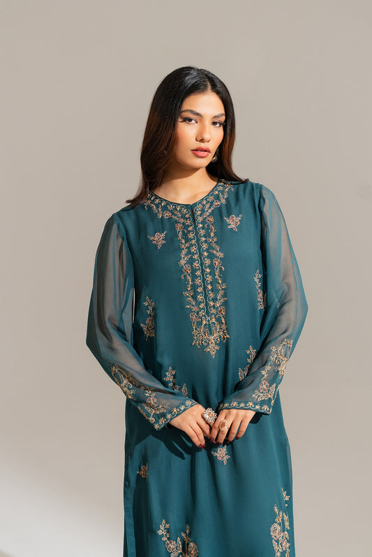 2 Piece Chiffon Embroidered Suit (FL0157)