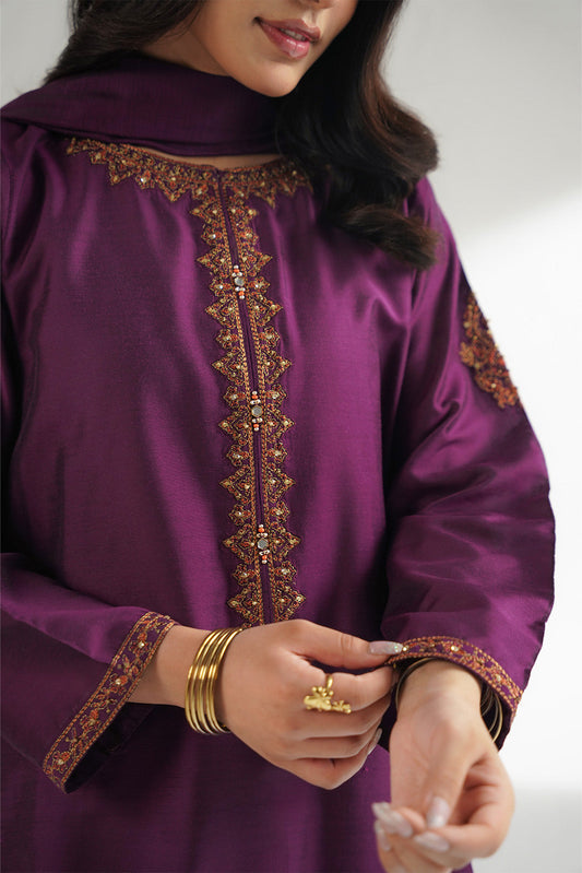 3 Piece Cotton Silk Embroidered Suit (FS0174)