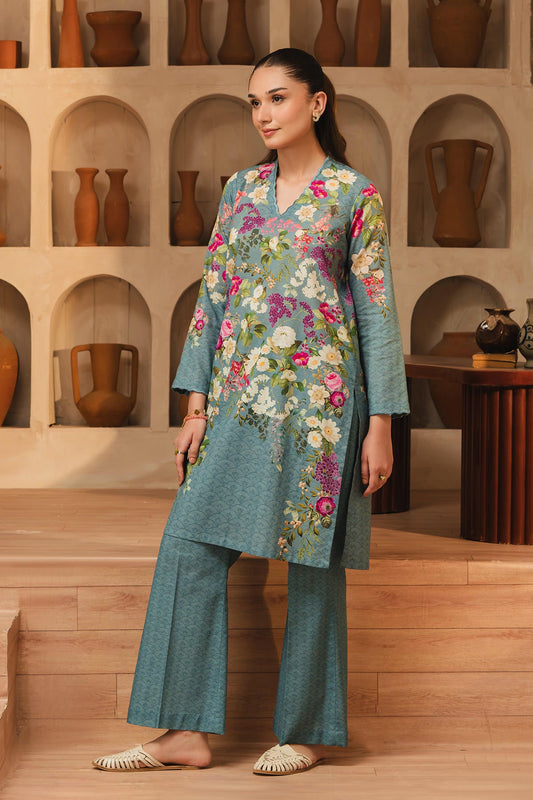 2 Piece Printed Slub Khaddar Printed Suit  (AE0040)