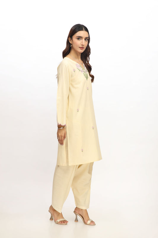 2 Piece Slub Khaddar Embroidered Suit (HB1239)