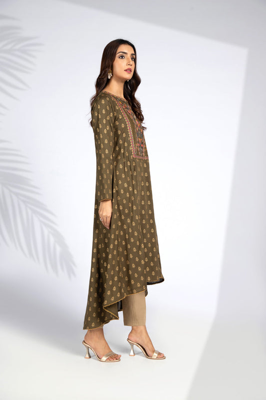 1 Piece Printed Viscose Linen Embroidered Shirt (BB9406)