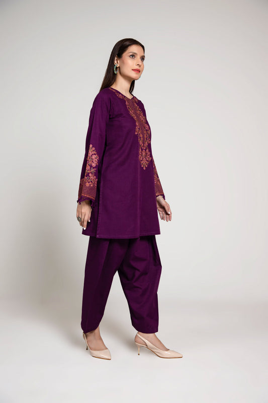 2 Piece Slub Khaddar Embroidered Suit  (AE0048)