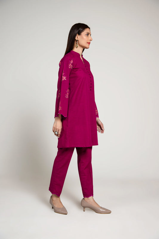 2 Piece Slub Khaddar Embroidered Suit  (AE0046)