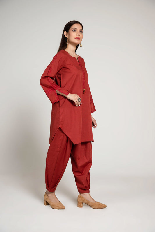 2 Piece Slub Khaddar Solid Suit  (AE0044)