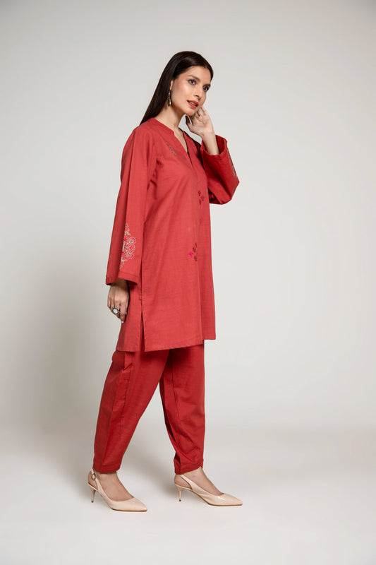 2 Piece Slub Khaddar Embroidered Suit  (AE0047)