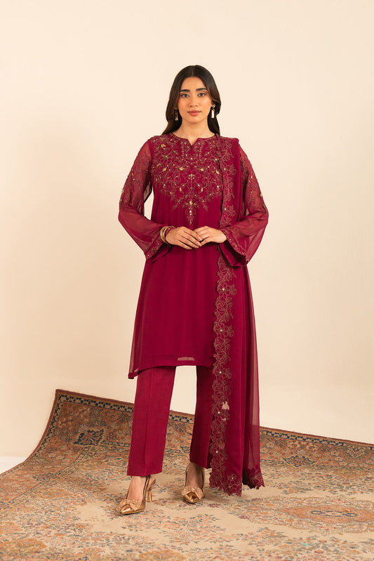 3 Piece Chiffon Embroidered Suit (FL0010)
