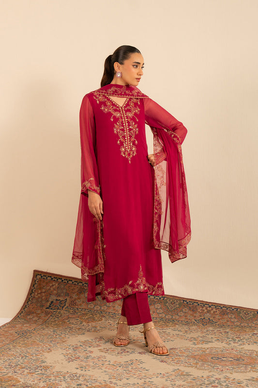 3 Piece Chiffon Embroidered Suit (FL0007)