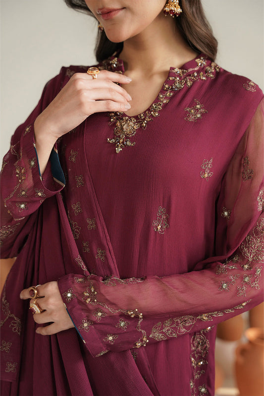 3 Piece Chiffon Embroidered Unstitched Suit (UF0034)