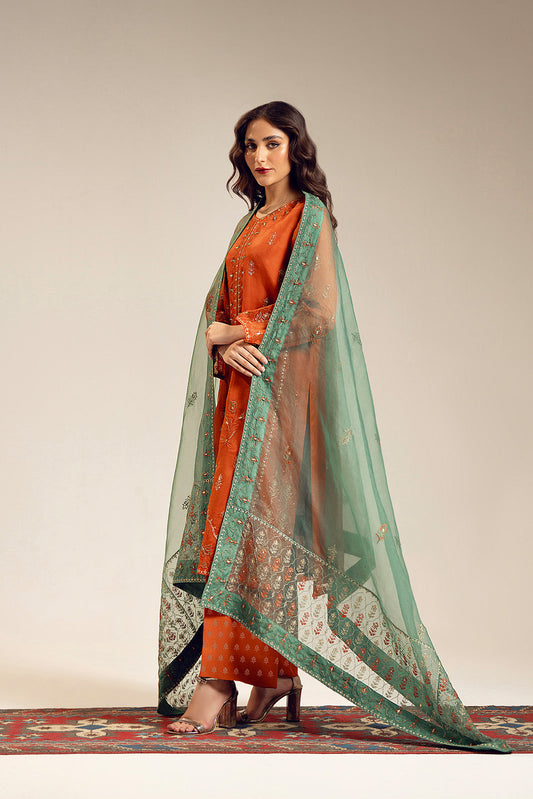 3 Piece Unstitched Organza Embroidered Suit (UF0021)