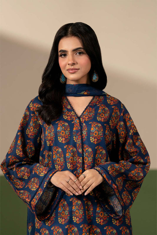 3 Piece Printed Slub Khaddar Printed Unstitched Suit (UC0139)