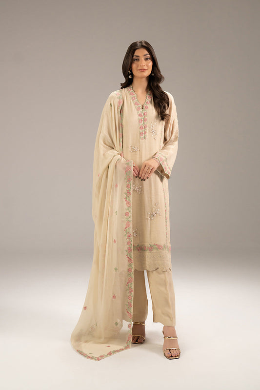 3 Piece Khadi Net Embroidered Suit (FL0056)