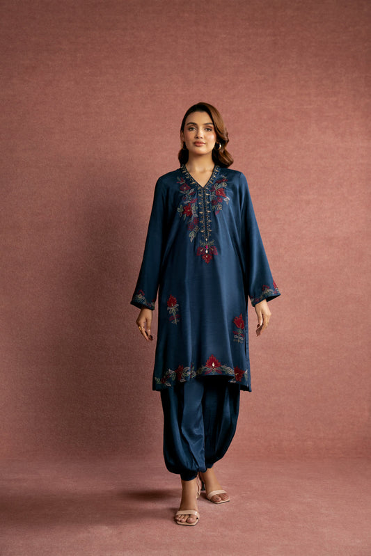 2 Piece Raw Silk Embroidered Suit (FS0007)